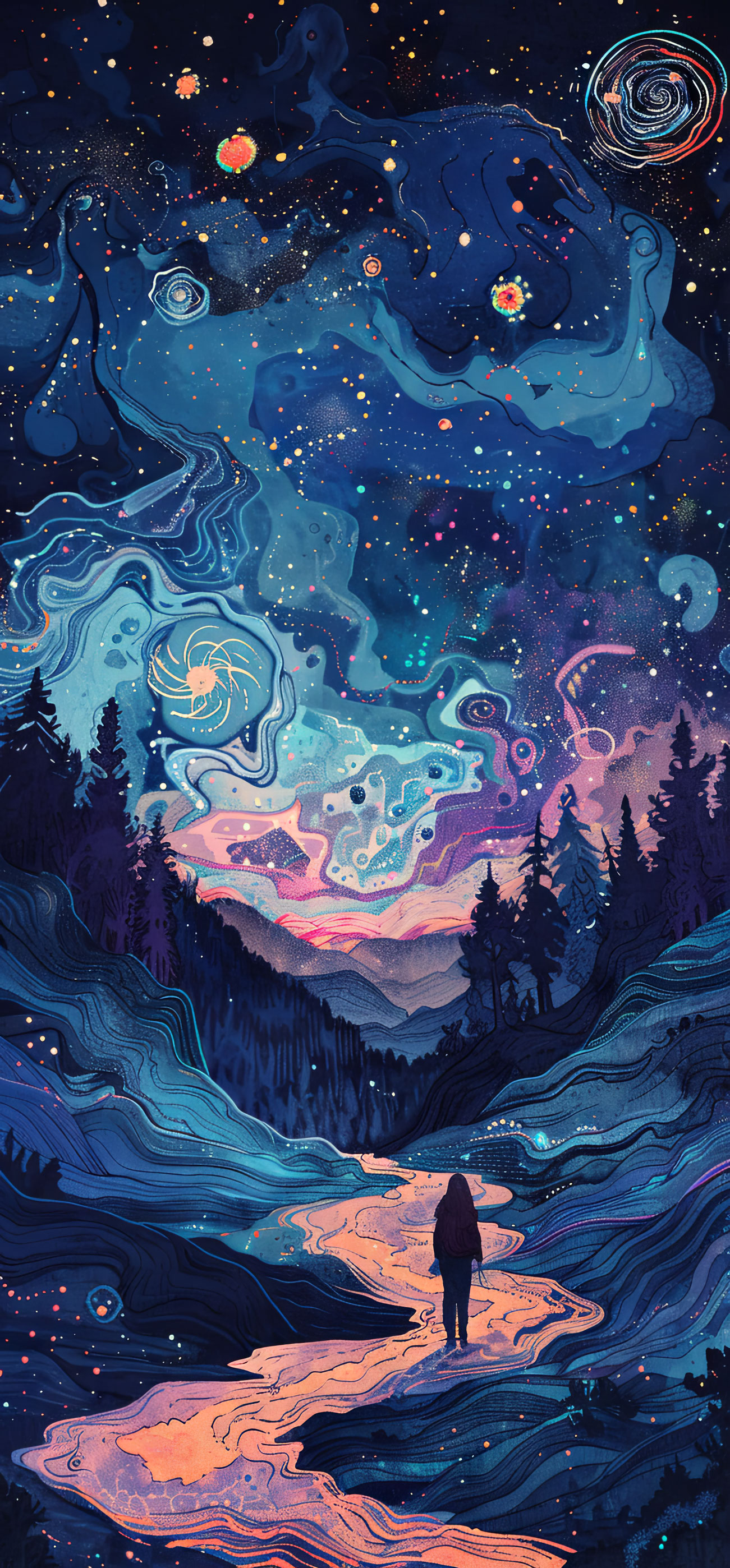 Preview for Cosmic-landscape-silhouette-astrophotography-phone-background-64be4