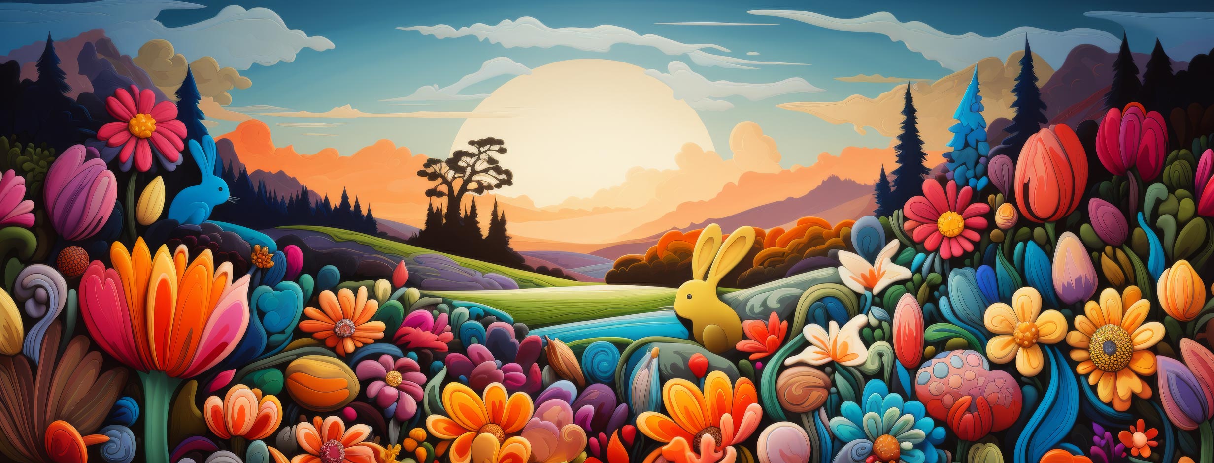 Preview for Vibrant-floral-landscape-at-sunset-easter-facebook-background-897d1