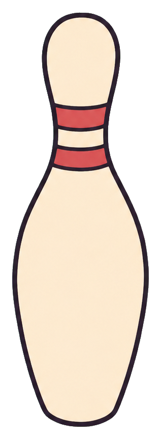 Simple cream bowling pin with red stripes and dark outline