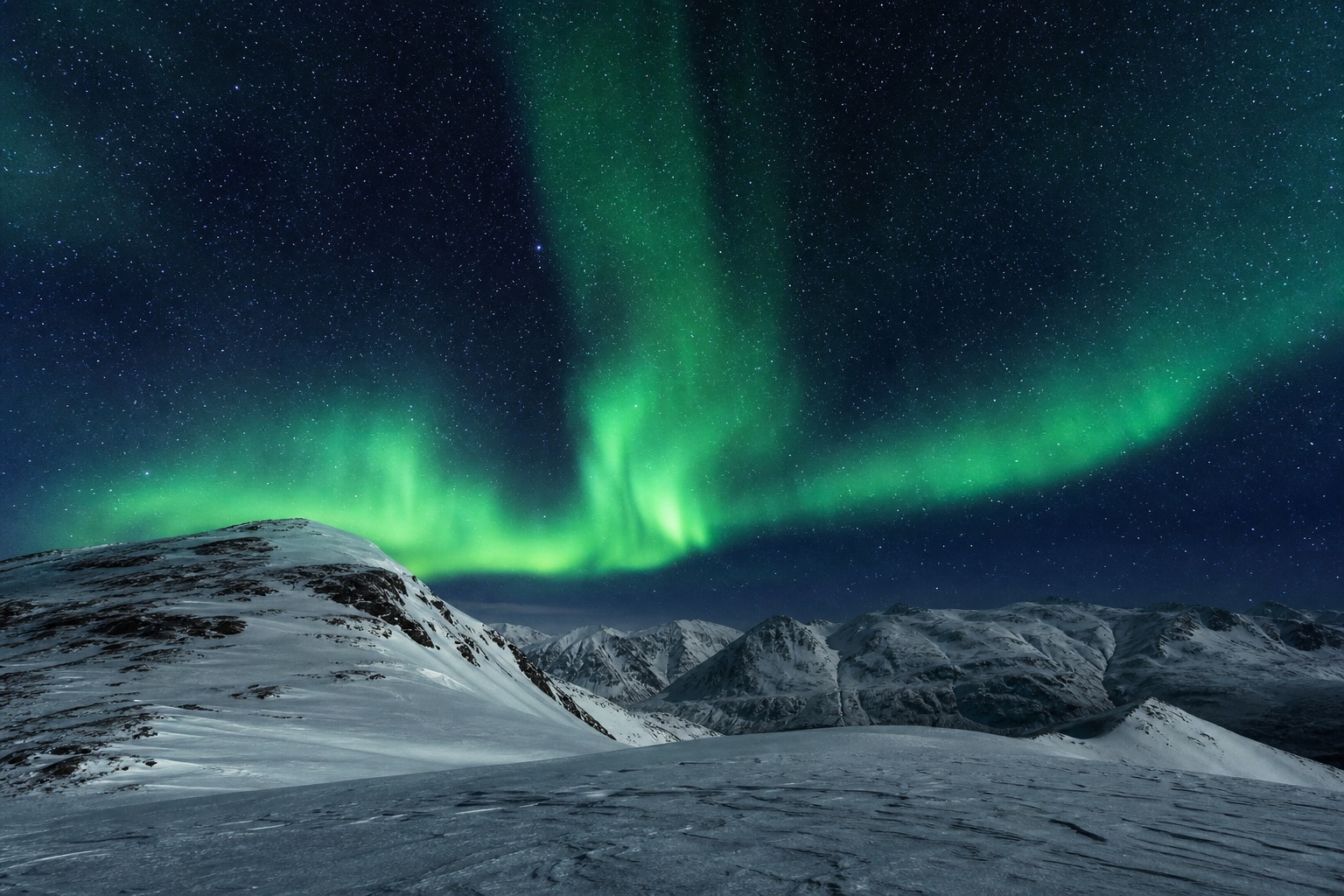 Preview for Emerald Aurora Over Snow Ridge Background