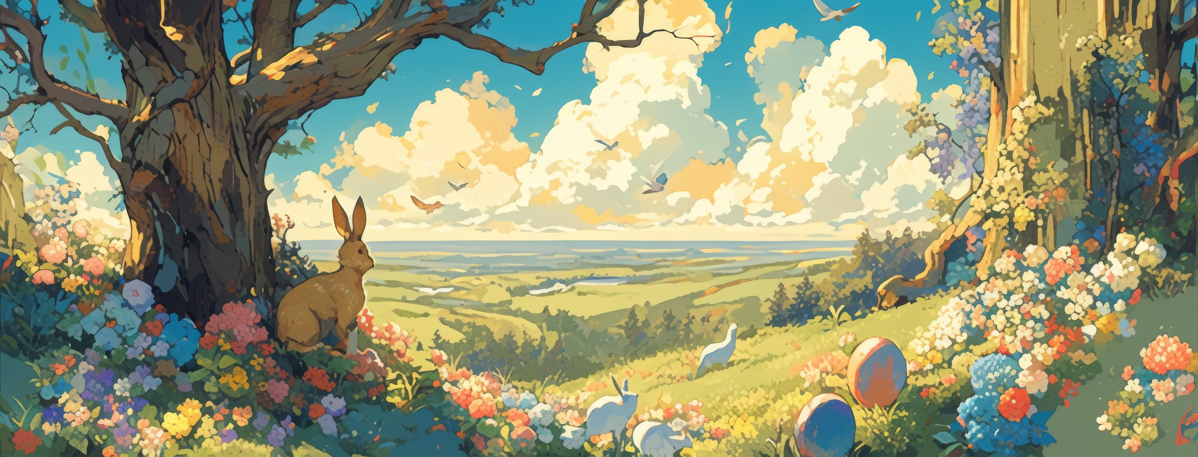 Preview for Easter-bunny-vibrant-landscape-easter-facebook-background-737c0