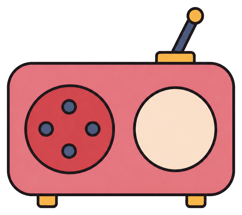 Simple pink portable radio illustration with antenna and round speaker details