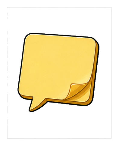 Yellow blank sticky note bubble sticker with a folded corner and speech-tail shape