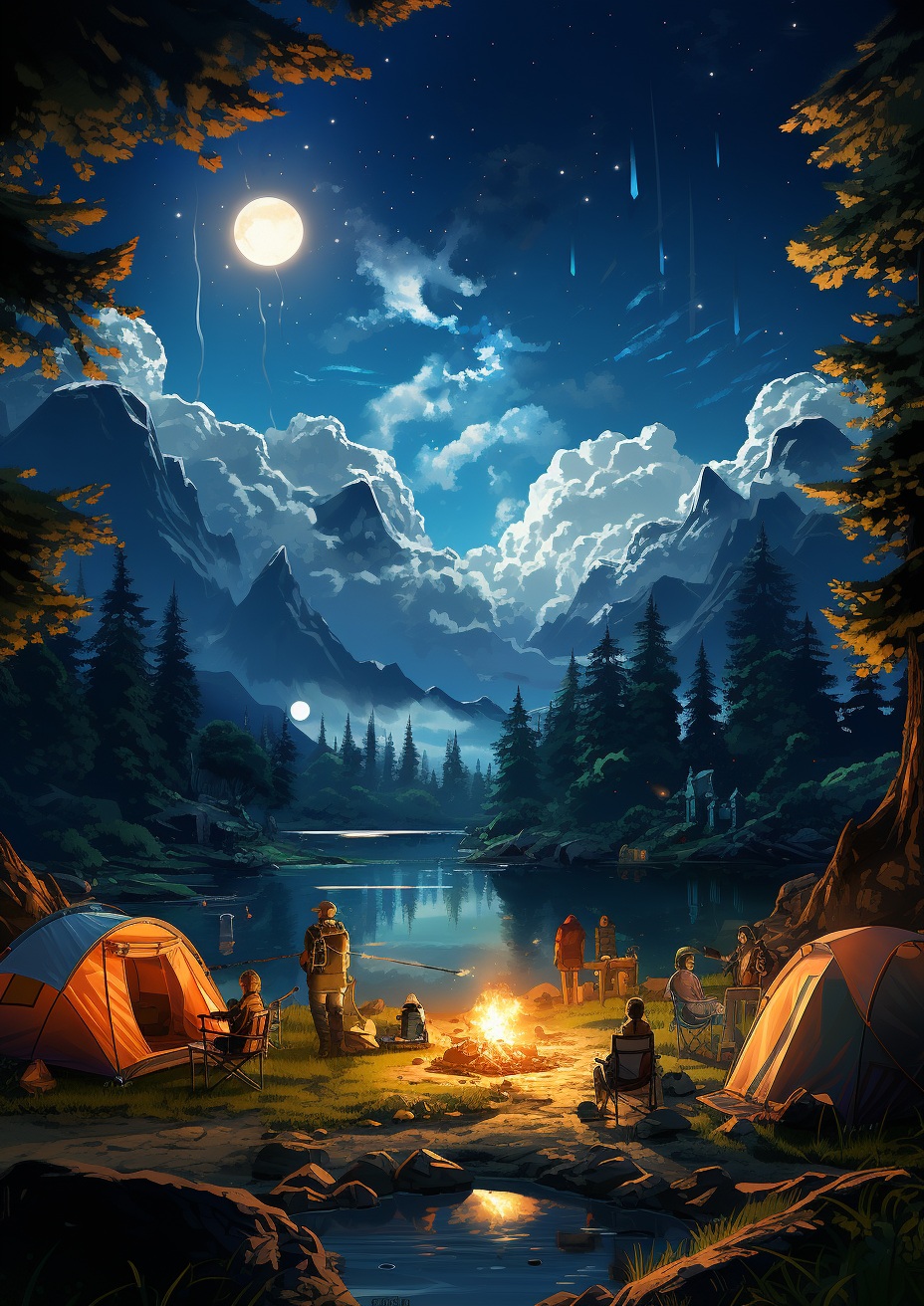 Preview for Moonlit Camping Background Stock Illustration