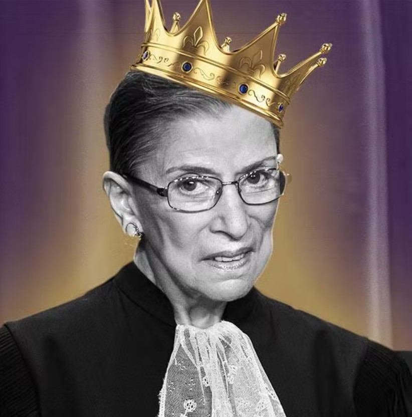 Ruth Bader Ginsburg wearing a gold crown