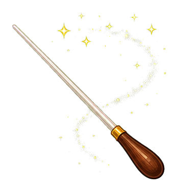 A conductor baton with a sparkling golden trail on a black background.
