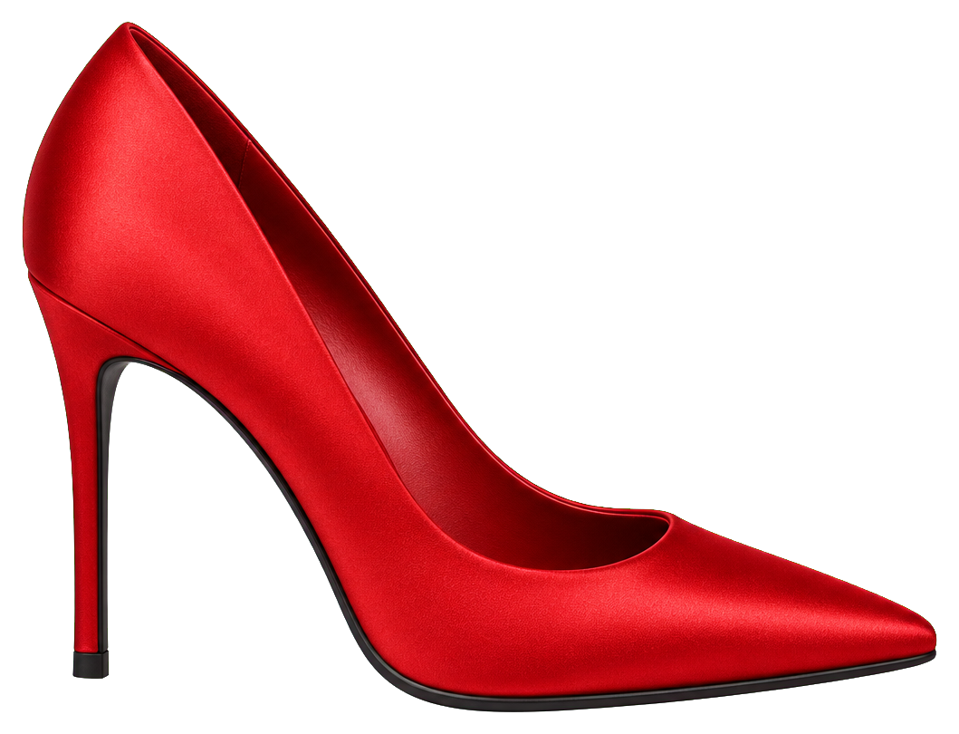 Red high heel shoe illustration with a pointed toe and stiletto heel