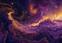A vibrant, swirling pattern of purple and gold colors.