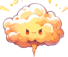 Cartoon angry cloud with lightning bolt