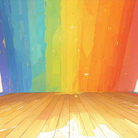 Rainbow wall in a room with wooden flooring
