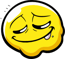 A cartoon yellow face with closed eyes, smiling and a single drop of sweat.