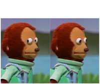 Two identical cartoon monkeys with brown fur and green sweaters