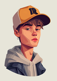 Illustration of a young man with a yellow baseball cap and gray hoodie