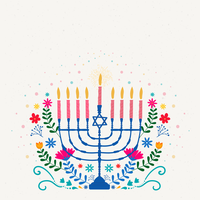 Hanukkah menorah with flowers and foliage