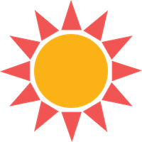 Simple sun icon with red rays and yellow center