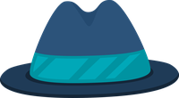 A blue fedora hat with a teal band