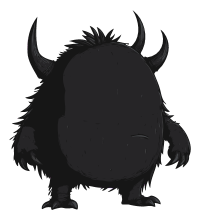 Dark illustration of a horned creature with shaggy fur