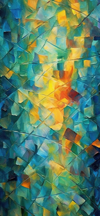 A vibrant abstract art piece with a mosaic pattern
