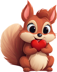 Cartoon squirrel holding a red heart