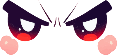 Cartoon character with angry eyes and pink cheeks