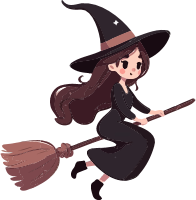 Cartoon witch flying on a broomstick