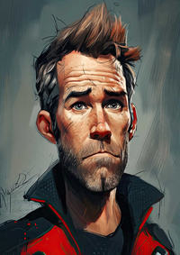 A digital painting of a man with a serious expression, wearing a red and black outfit.
