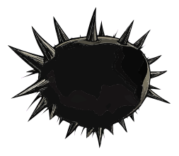 Black spiked ball with sharp metal spikes on a dark background
