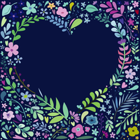 Colorful floral wreath frame on dark blue background