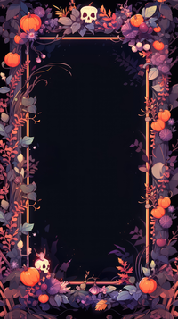 Halloween-themed frame with pumpkins and skulls