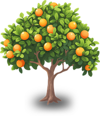 Digital illustration of an orange tree with oranges and green leaves
