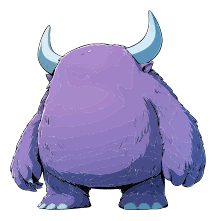 Purple monster with large horns and furry texture