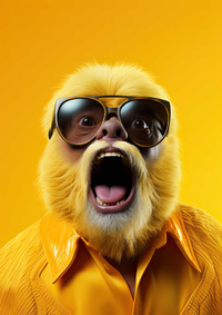 A dog with sunglasses and a yellow shirt