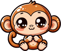 Cute cartoon monkey with big eyes and playful expression