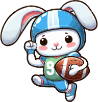 Cartoon bunny in football gear holding a football