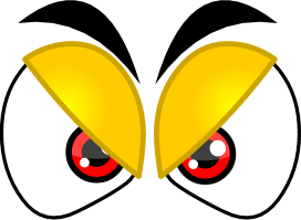 Cartoon eyes with red irises and yellow eyelids