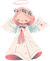 Cartoon angel with pink hair and white wings