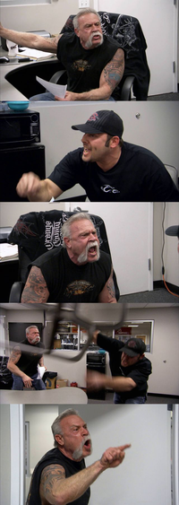 A collage of images showing two men engaged in a heated argument in an office.