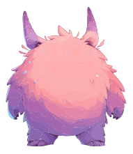 A pink monster with horns and fluffy texture