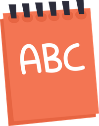 An orange notebook with ABC written on it