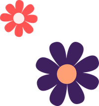 Two stylized flowers, one red and one purple, on a black background.