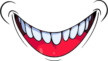 Cartoon face with a wide, menacing grin
