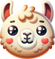 Cartoon llama face with hearts