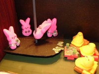 Pink and yellow Peeps bunnies on display