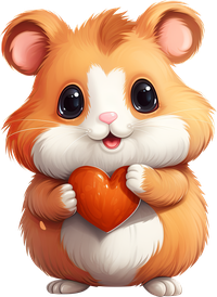 Cartoon hamster holding an orange heart