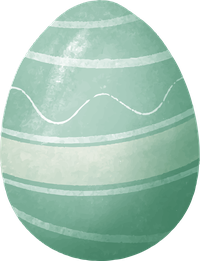 A green Easter egg with white stripes and a wavy line.