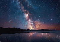 Milky Way galaxy reflected in a body of water under a starry night sky