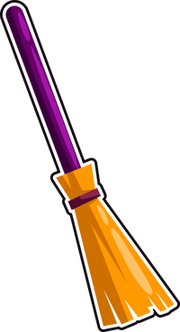 Cartoon witch broom with purple handle and yellow bristles