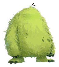 A pixelated green creature with a furry texture