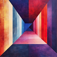 Abstract painting of a corridor with colorful walls