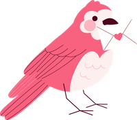 Cartoon pink bird with a heart-shaped letter